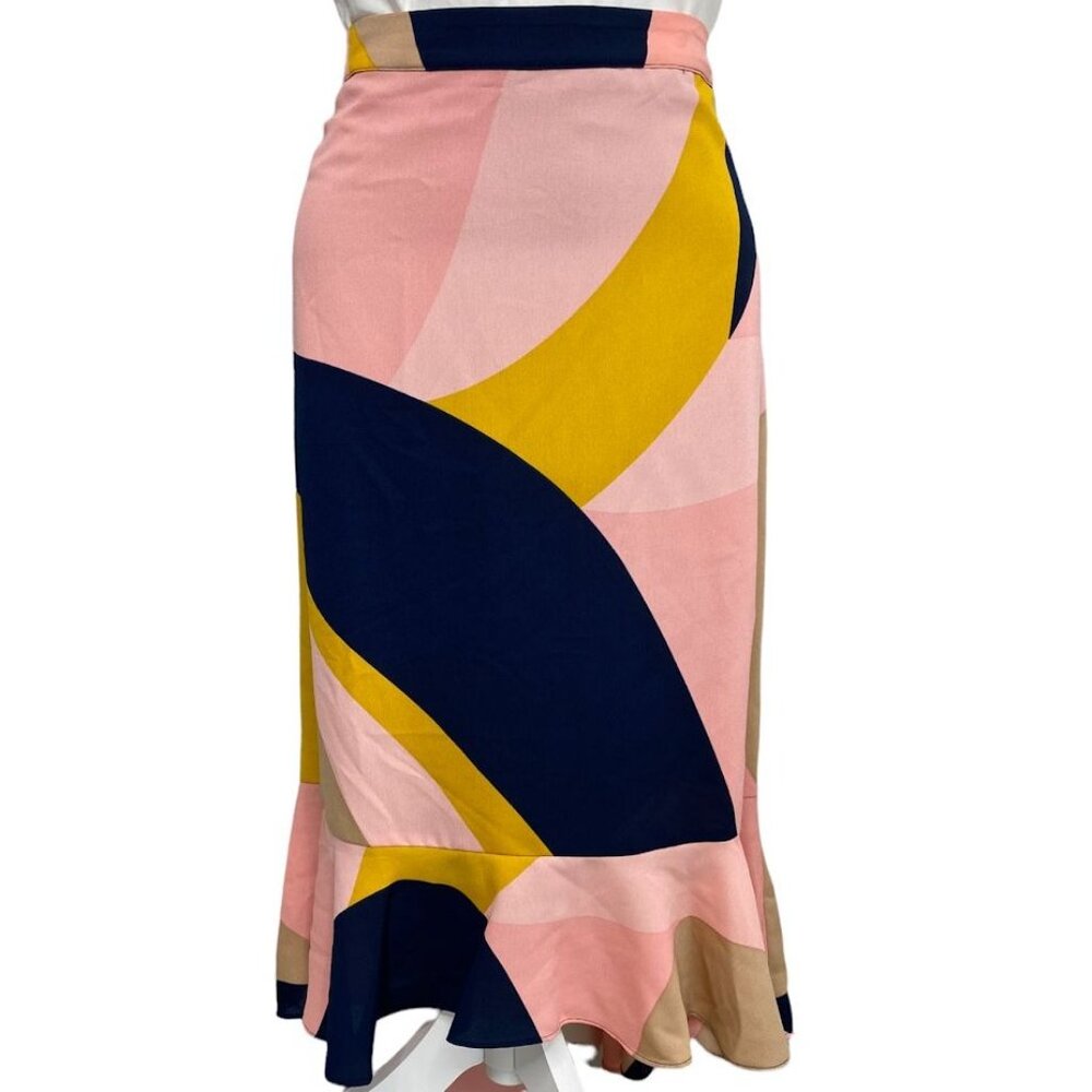 Bar III Skirt Women's 2 XS Pink Black‎ Colorblocked High Low Trumpet Flutter NEW